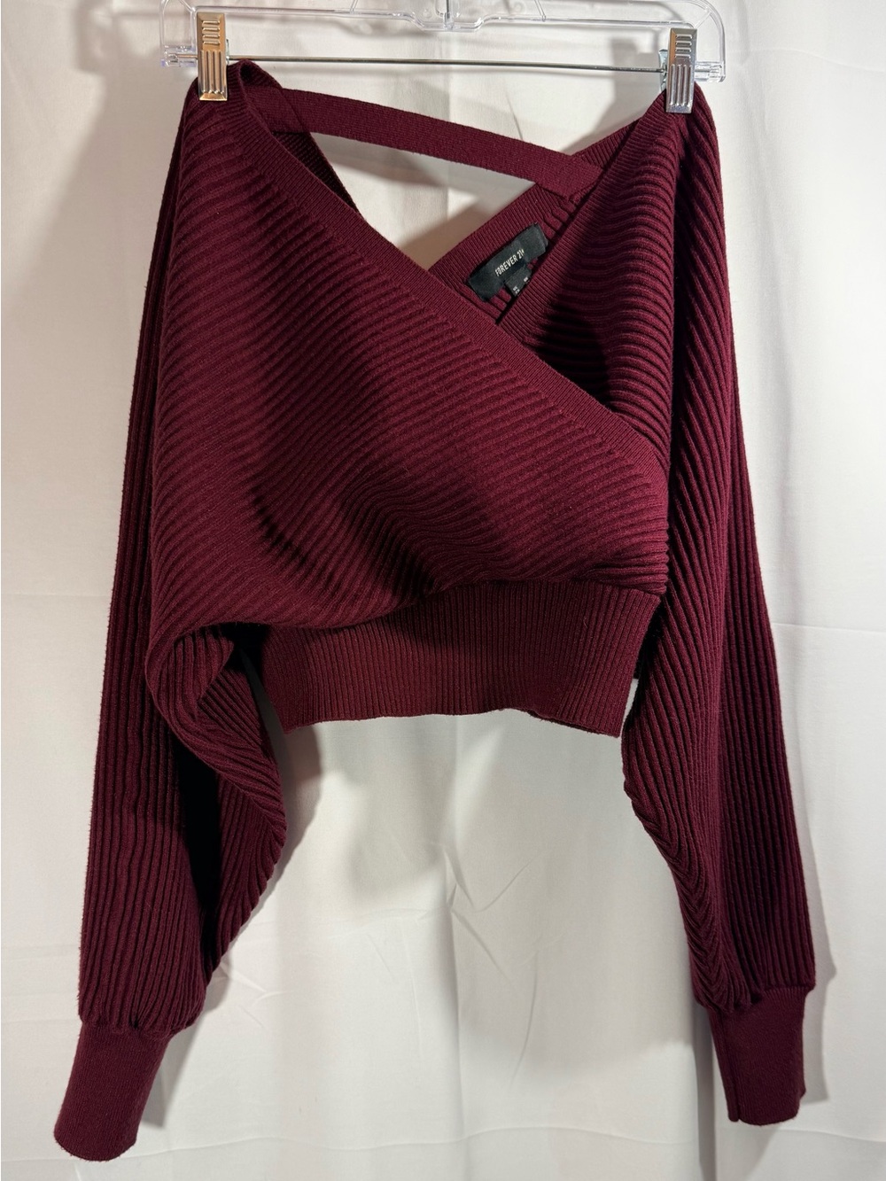 Forever 21+ Ribbed Cropped Pullover Sweater - Burgundy Size XL
